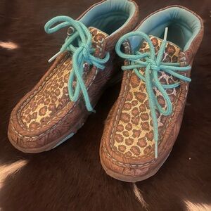 Leopard Print Kids Shoes with Turquoise Laces